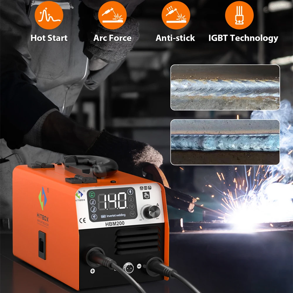 

HITBOX HBM200 3 in 1 Semi-Automatic Welding Machine MMA/Gasless MIG/LIFT TIG Inverter Welder Synergy Tool Dual Voltage 110V/220V
