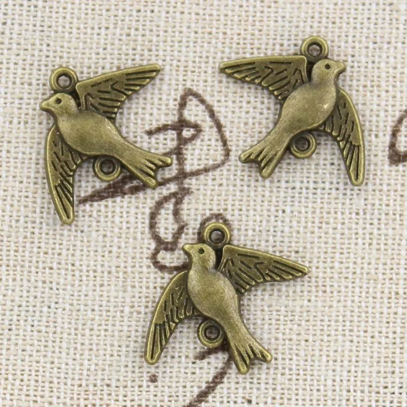 20pcs Charms Swallow Connector Bird Link 21x17mm Antique Bronze Silver Color Pendants DIY Crafts Making Findings Tibetan Jewelry