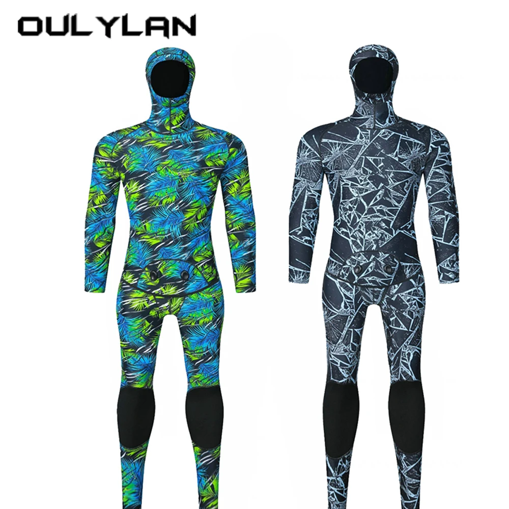 2024 Male Fisherman 3mm Split Fish Hunting Suit Camouflage Hooded 2-piece Free Diving Suit Surf Fishing Rescue Warm Clothing