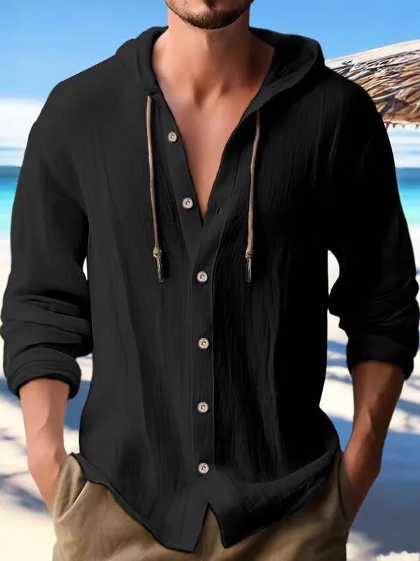 

Цветной хлопок и лен Long Sve, повседневная мужская одежда свободного кроя, тонкий осенне-весенний цвет, повседневная одежда, удобный топ