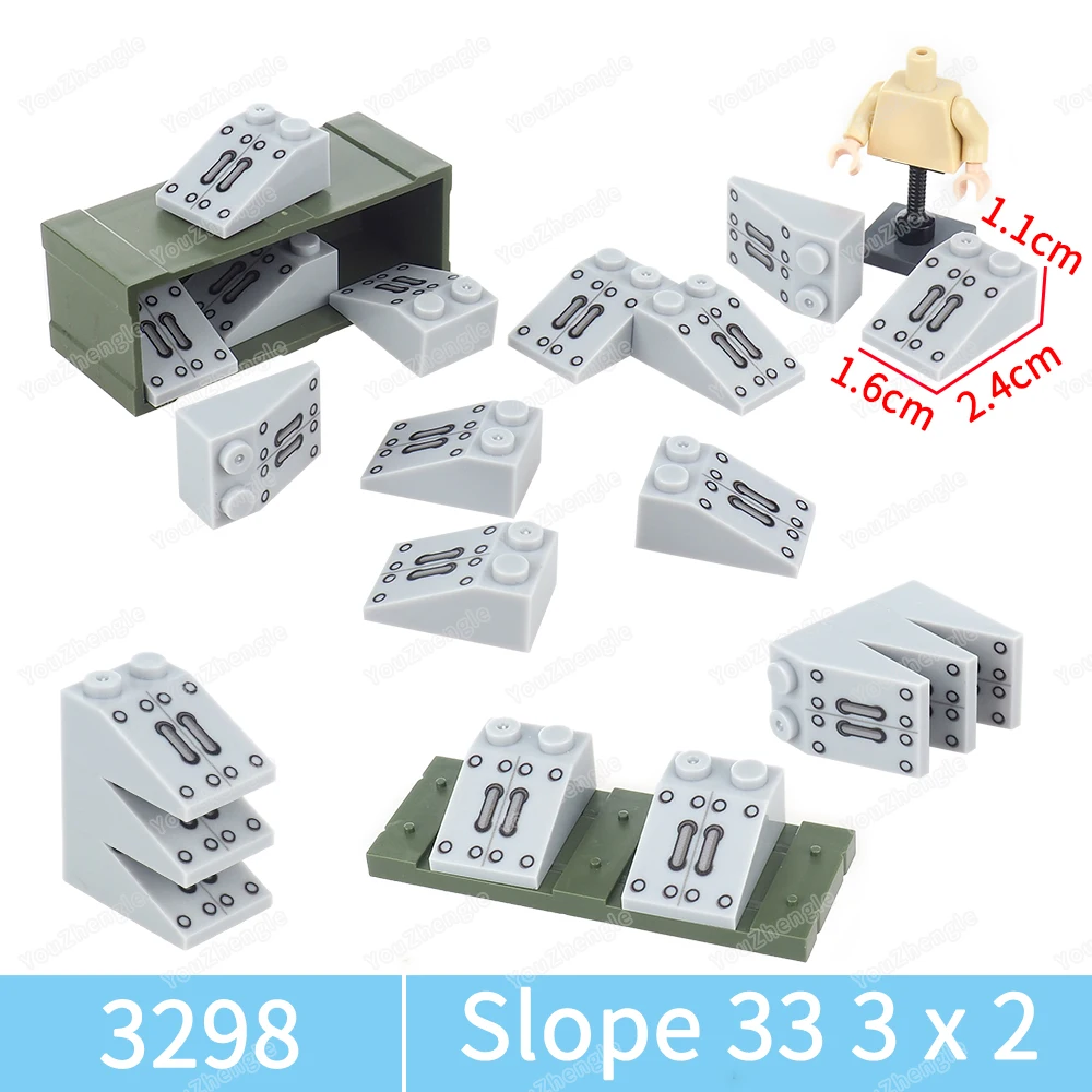 3298 Rivets Iron pipes Pattern Printed Building Block 3x2 Slope Parts Assembly MOC figures Tank Equipment Scene Model Gifts Toys