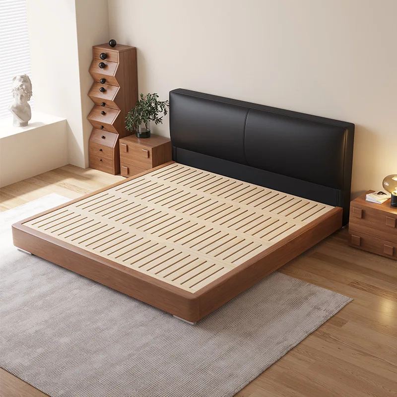 Italian leather bed light luxury soft bag bed flush edge master room air pressure high box storage box bed