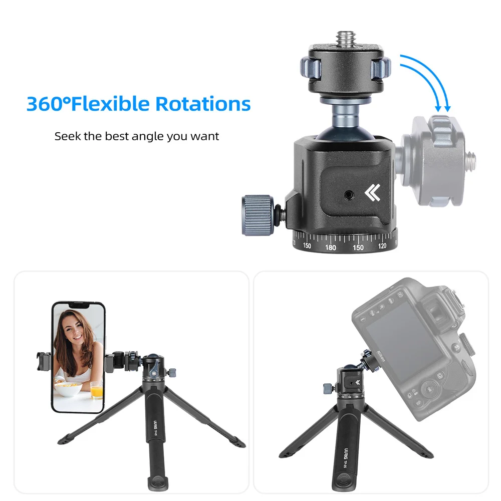 Upgrade U-Vlog Lite Mini Tripod with 360 Ball Head & Cold Shoe Selfie Stick Tabletop Tripod for Iphone Android Phone DSLR Camera