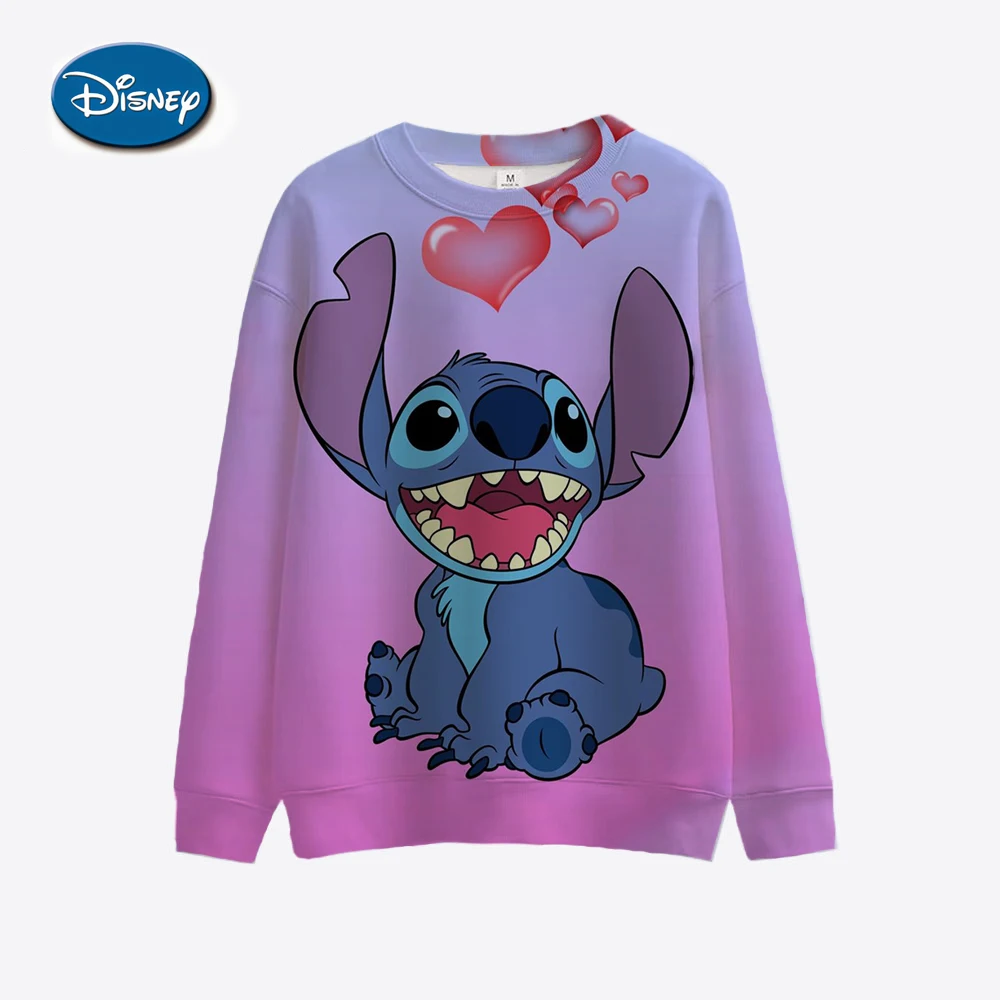 Ladies\' Disney Stitch printed sweatshirt, spring and autumn round neck pullover, Korean loose fitting clothing, retro Harajuku K