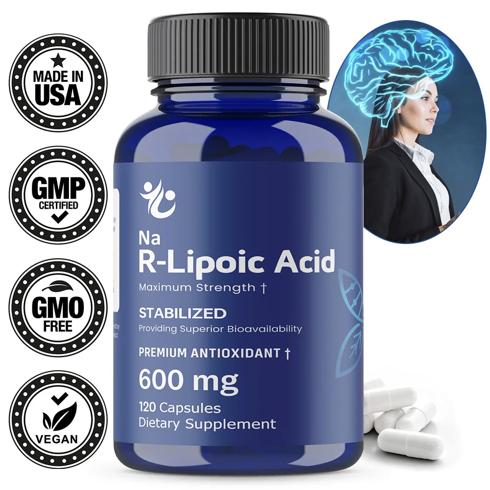 R-Lipoic Acid Supplement - 600mg RLA Capsules, Liver Cleansing, Metabolism & Cellular Energy, Anti Aging - Non GMO, Gluten Free