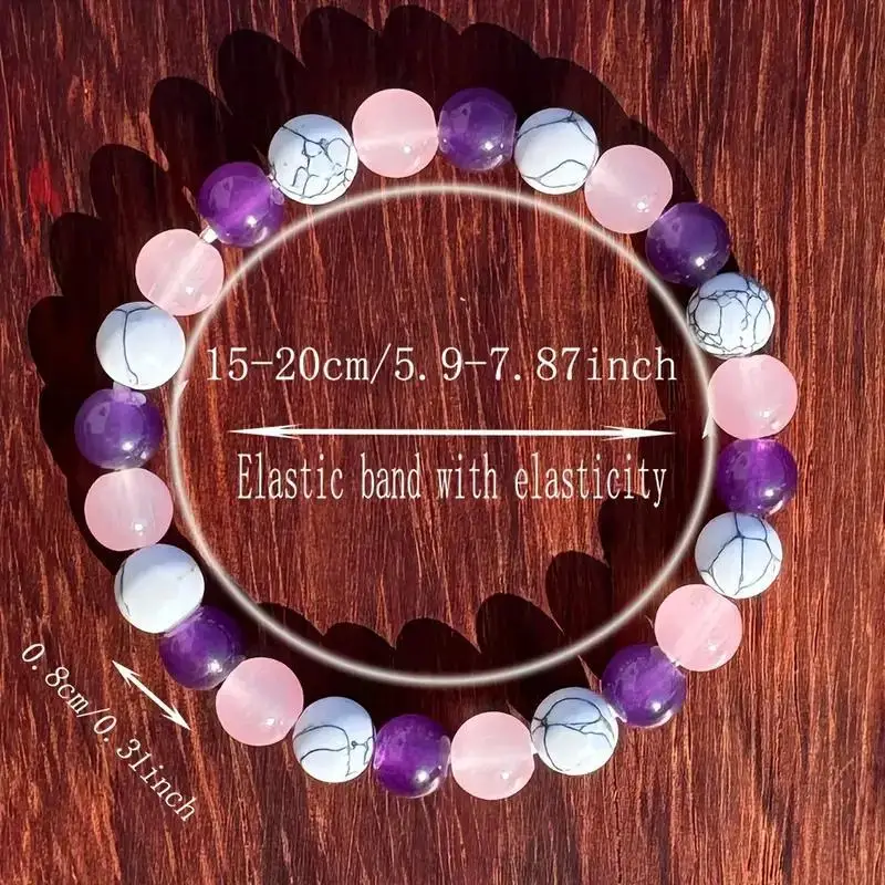 8mm Pink Purple Chalcedony Bead Bracelet Bohemia Reiki Healing for Women Men Fashion Elastic Beaded Bracelet Jewelry Gift