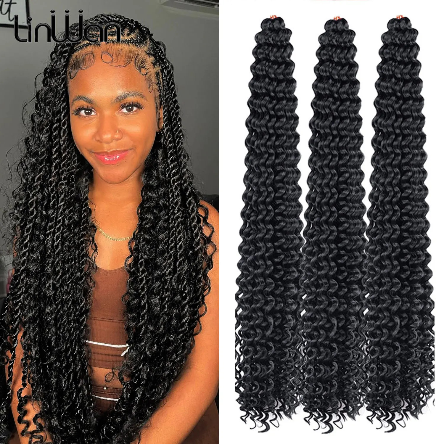 

28"Deep Wave Crochet Hair Synthetic Passion Twist Braiding Hair Extension Afro Curls Water Wave Twist Braid Hair For Women
