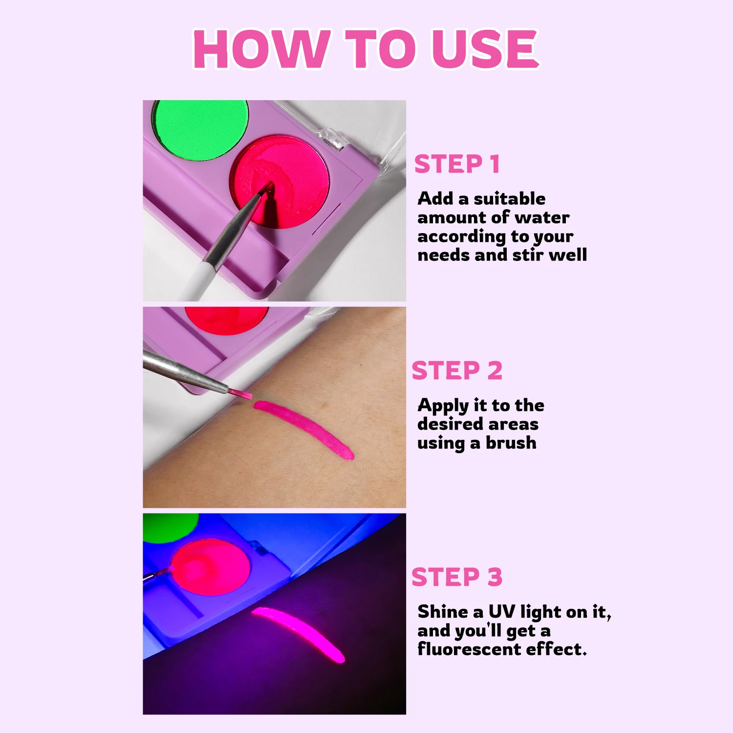 Fluorescent UV Colouring Discs Face Body Water-soluble Body Face Painting Cream Fluorescent Effect Under Ultraviolet Light (Viol
