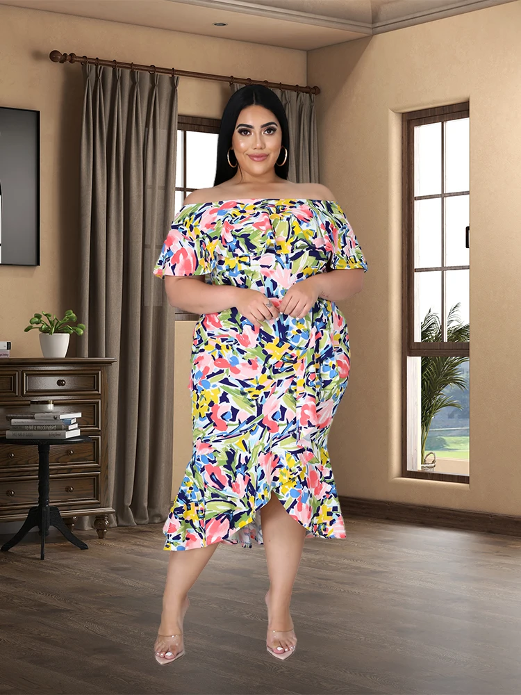 Plus Size Dress 2022 Summer Bohemian Style Ruffle gonna a coda di pesce gonna irregolare di media lunghezza abiti da festa Dropshipp all\'ingrosso