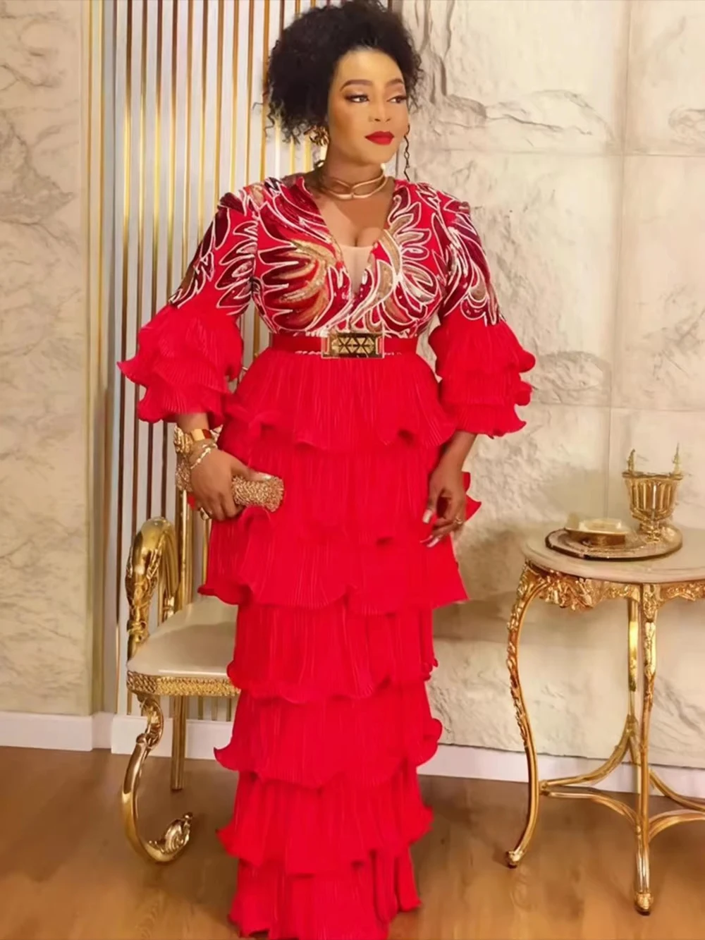 Pailletten Ruche Lange Jurken Voor Vrouwen 2023 Herfst Kleding Afrikaanse Dashiki Gewaden Bruiloft Verjaardag Prom Avondjurken Luxe Jurk