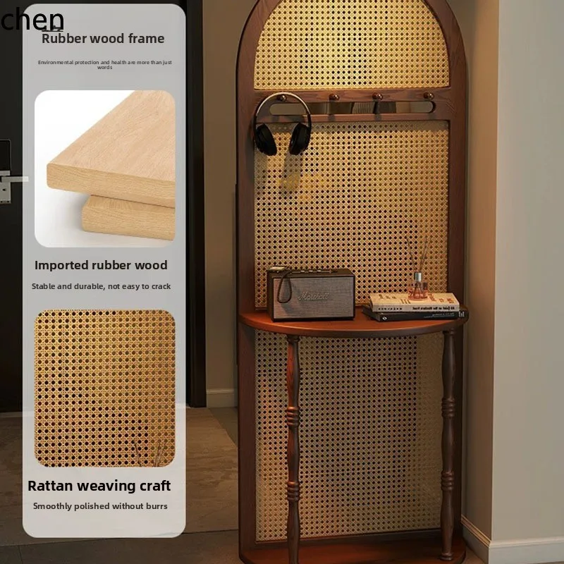 ZML Vintage Solid Wood Rattan Screen Partition for Home Living Room, Entryway, Decorative Shelf, Multifunctional Screen