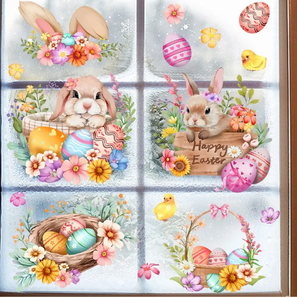 1/3Pcs Cute Easter Elf Static Sticker Self-Adhesive Double-sided Visible Cartoon Rabbit Window Decal Waterproof