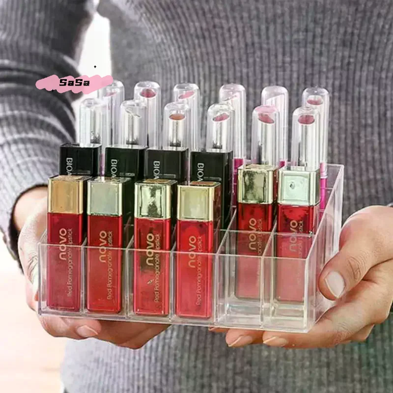 24 Grids Lipstick Display Stand Makeup Lip Gloss Holder Transparent Cosmetic Storage Display Rack Make Up Tools