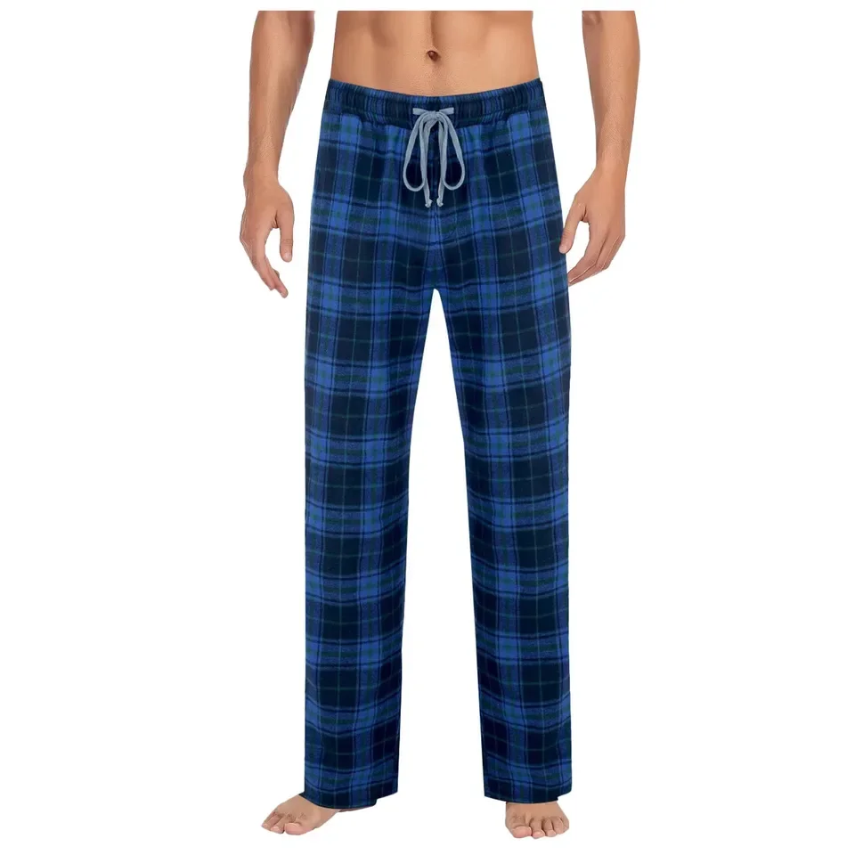 Men's Pajama Bottoms Plaid Print Sleep & Lounge Pants Checkered Pjs Pants Drawstring Straight Leg Sleeping Pants Homewear