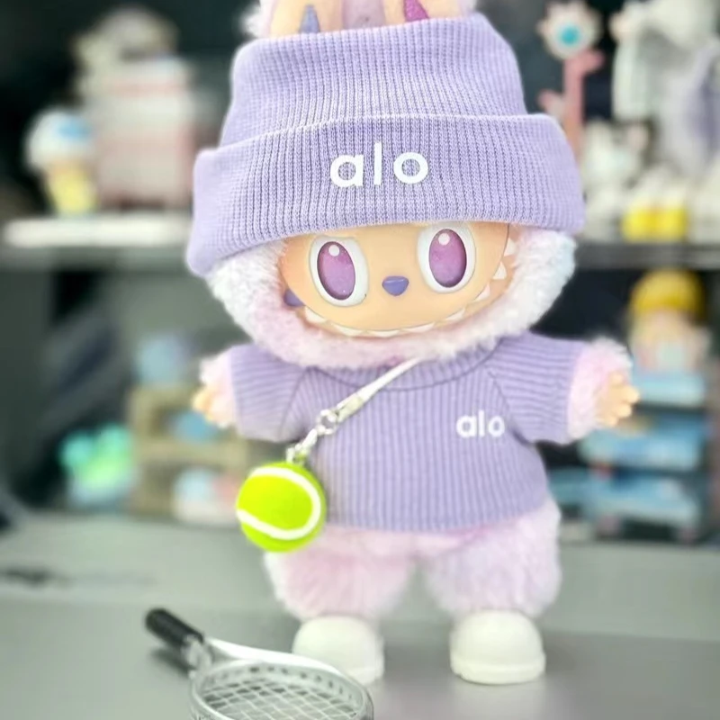 

For 15/17cm Labubu Mini Doll Tennis Sports Clothes Set Knitted sweatshirt Labubu Pendant Clothing Accessories Birthday gift