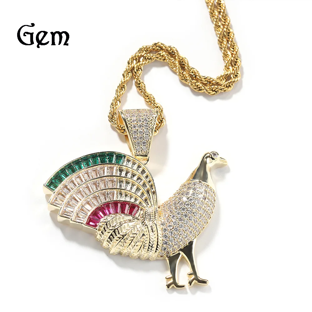 New fashion design with studded rooster pendant necklace versatile hoodie necklace men's trendy sweater chain