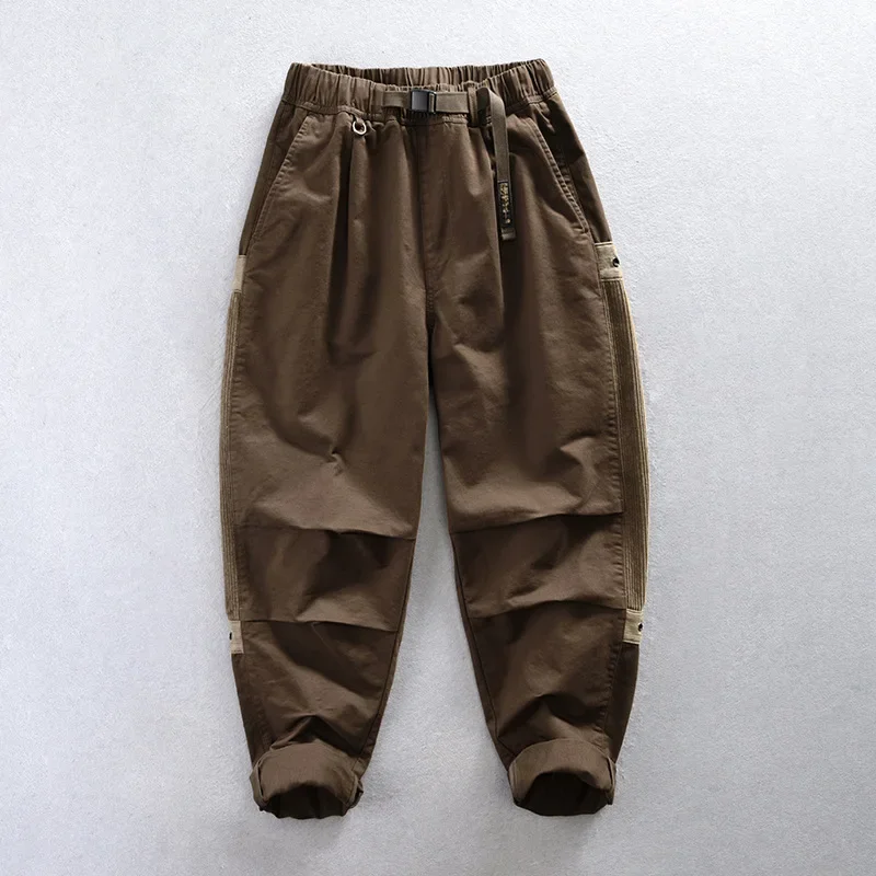 Pantalones Cargo caqui de estilo japonés para hombre, pantalón holgado de algodón con cintura elástica, ropa de calle de moda juvenil, primavera y otoño