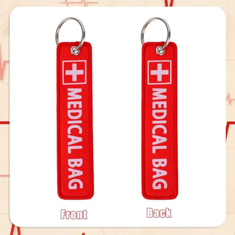 50Pcs First Aid Kit Marker Keychain Medical Bag Embroidered Tag for Travel Bag