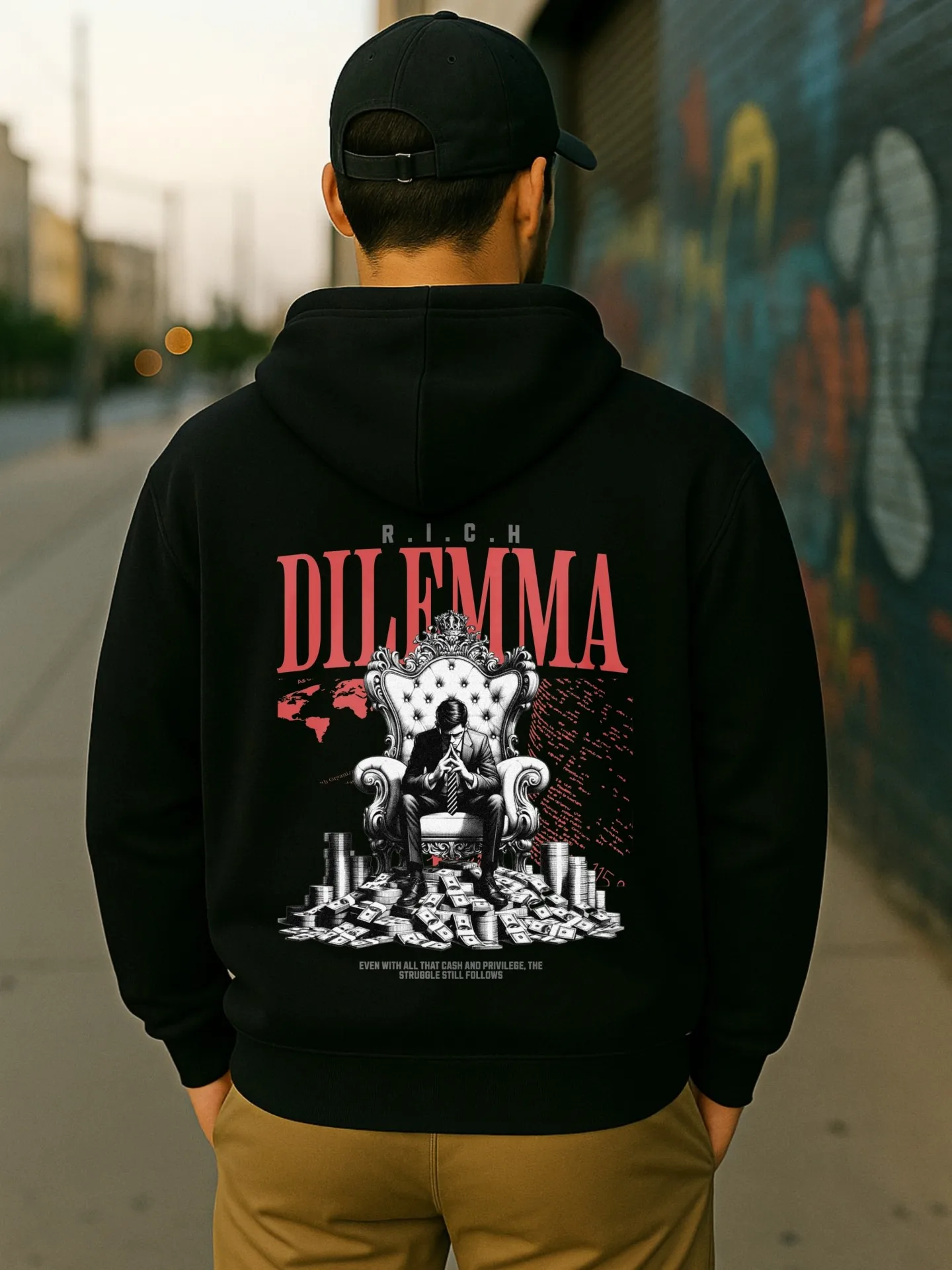 هوديي برسومات جرافيك للرجال، طباعة كرتونية، نمط ملابس الشارع، مبطن بالصوف، للارتداء اليومي، للشباب