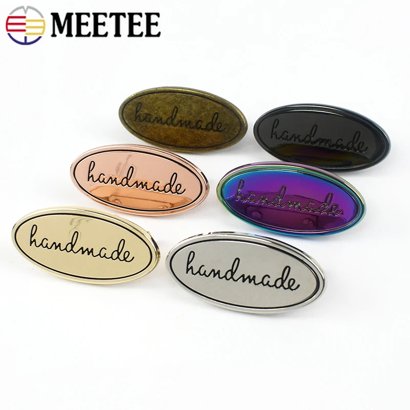 5/10/20Pcs Meetee 20X40mm Handmade Metal Labels Tags Handcraft Clasp Buttons Bags Decorative Buckle Leather Craft Accessories