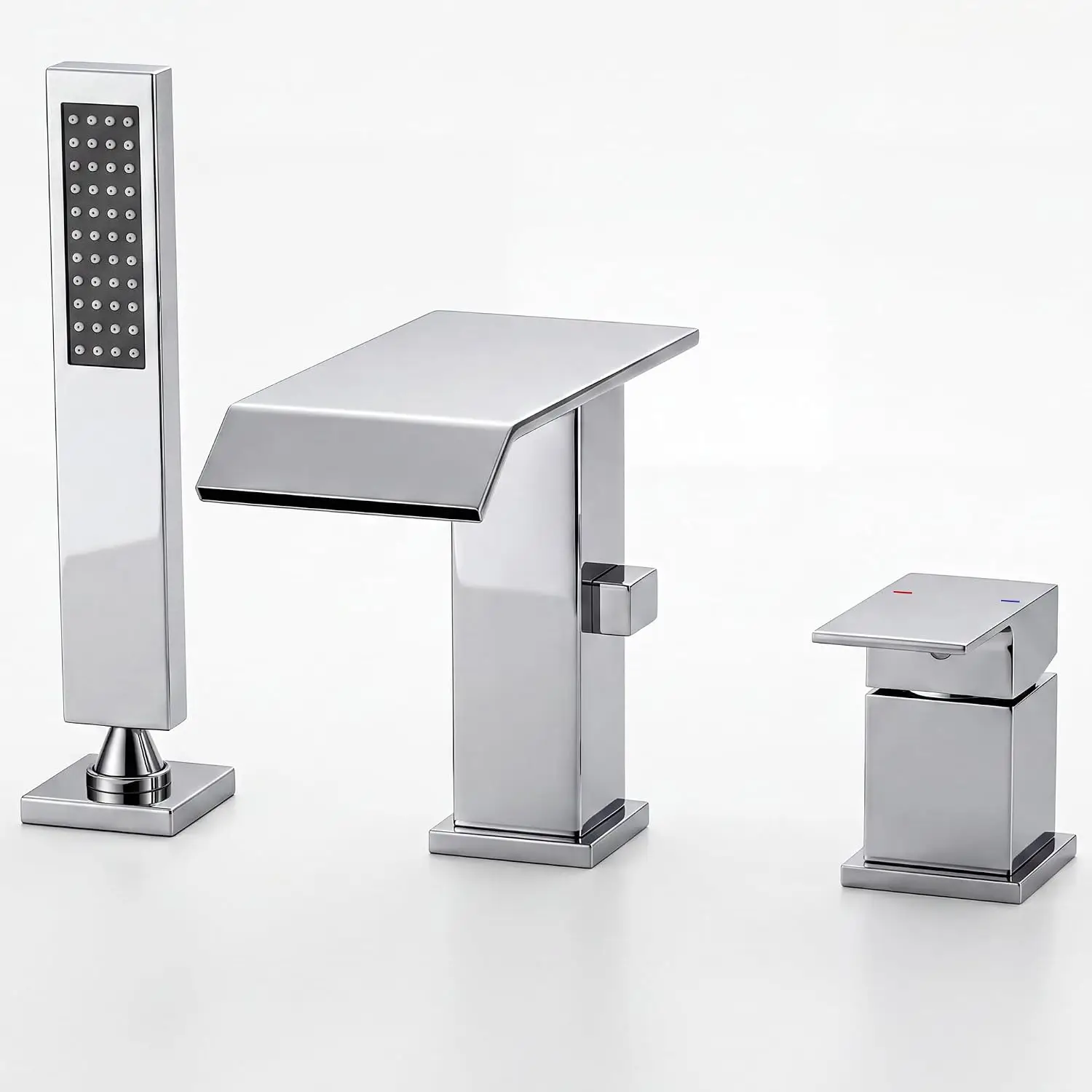 Waterfall Roman Tub Faucet with Handheld Shower, Deck Mount Bathtub Faucet 3-Hole, Chrome High Flow Tub Filler With 8GPM