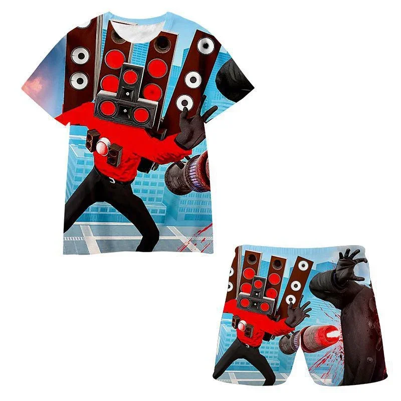 Skibidi Toilet Boys T Shirt Sets Fashion New Summer Clothes Boy Suit 3d Print Children Set Girl Short Sleeve Kids T-shirts Suits