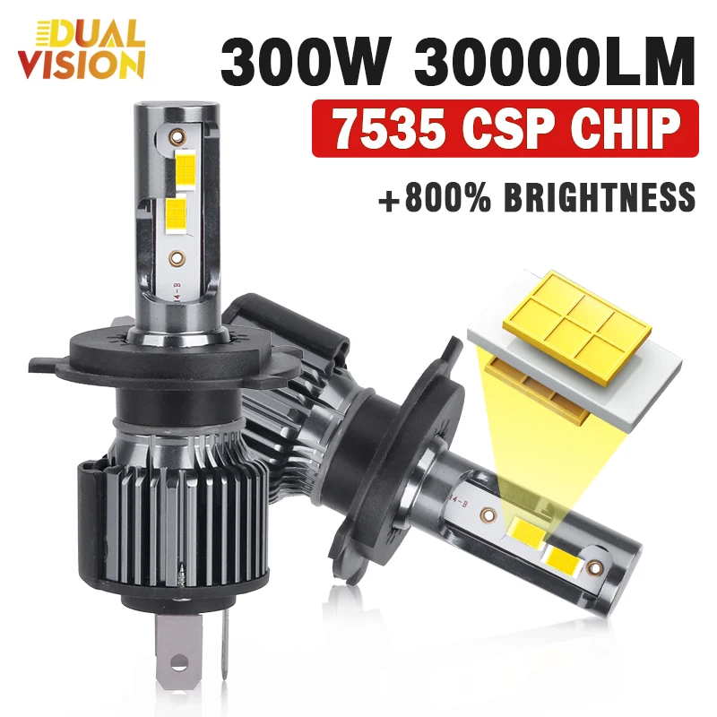 

Dualvision H4 LED H7 H11 Автомобильные фары 300 Вт 30000LM Высокая мощность CSP H1 H9 H8 9005 HB3 Турбо-лампа Белый 6000K Автомобильный свет 12 В