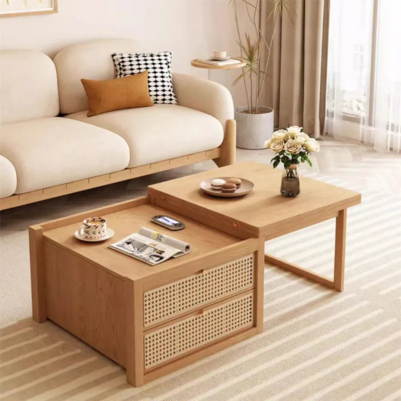Multifunctional central table with multiple combinations and two rattan drawers
