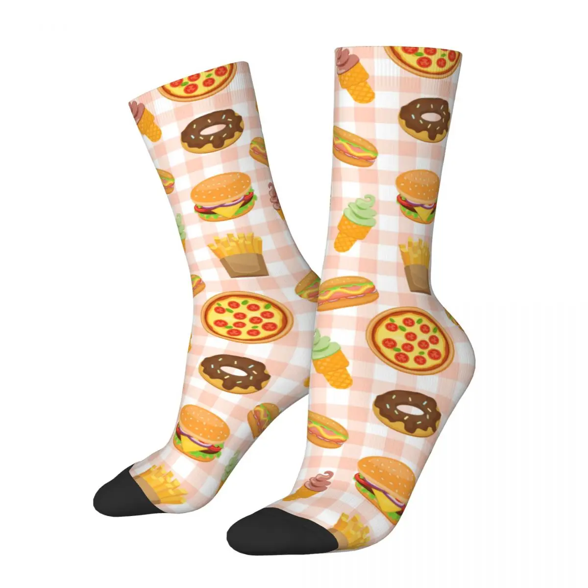 Fashion Fast Food Pattern Basketball Socks Tortilla Pizza Hamburger Polyester Long Socks for Women Men Sweat Absorbing