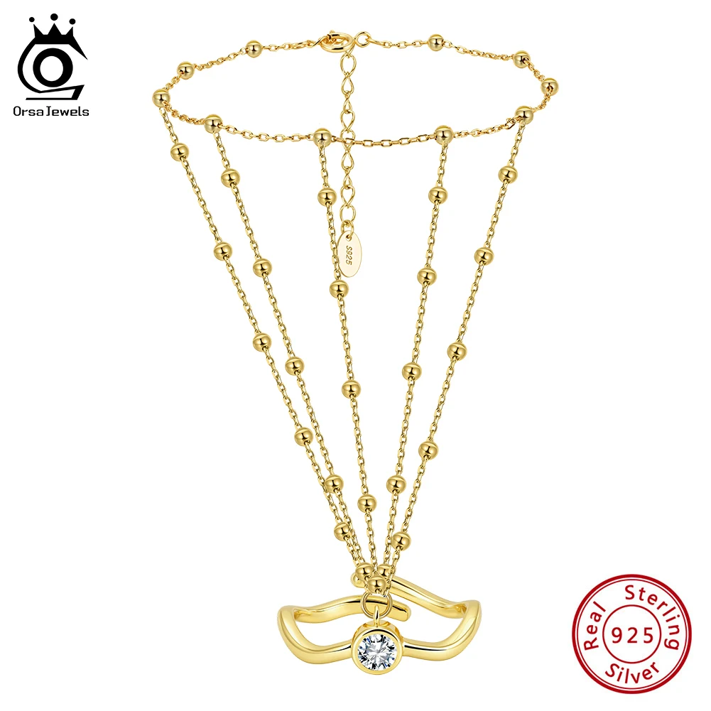 

ORSA JEWELS 925 Sterling Silver Chain Connected Finger Ring Bracelets Multilayer Vintage Ball Beads Link Bracelet Elegant APV04