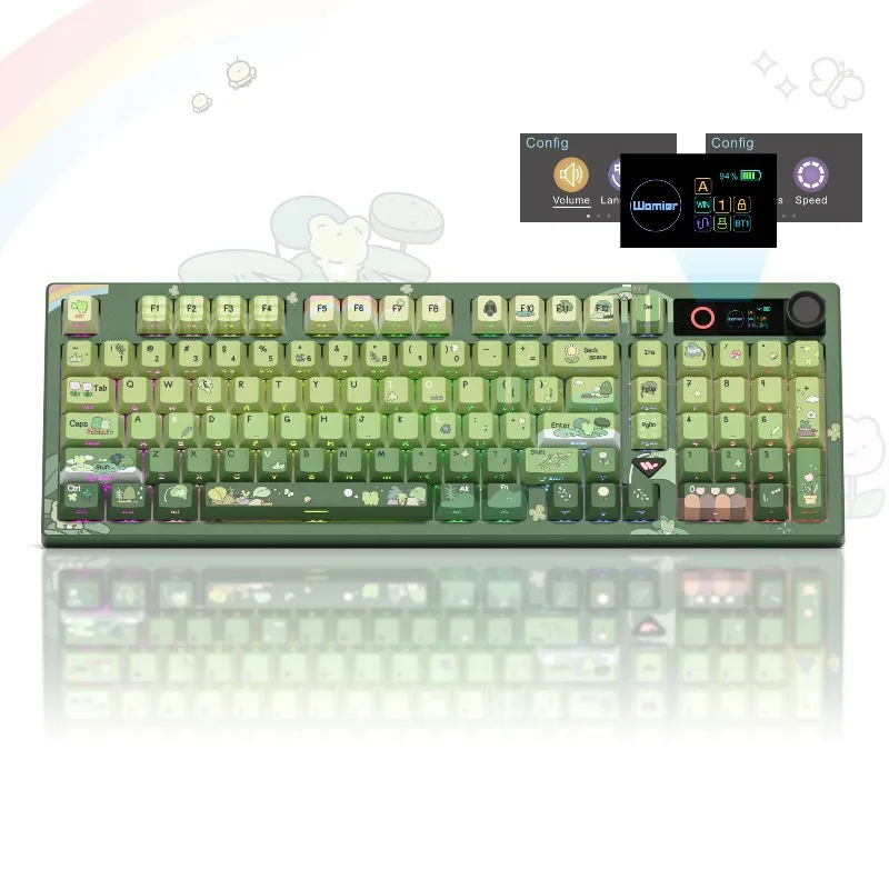 Womier for L98 Green Gasket Mechanical Keyboard Tri Mode BT2.4G USB C RGB Hot Swappable with TFT Screen Smart Knob for Gaming