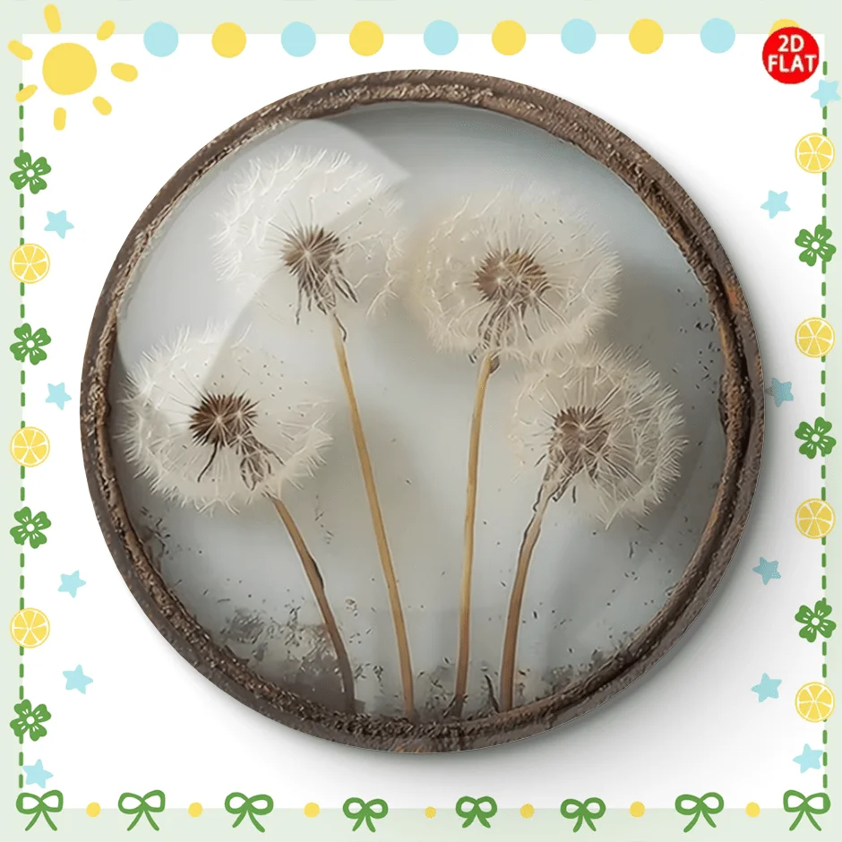 2D Flat, (2D FLAT) Dandelion Classic Fashion Brooch/pin/badge, Perfect for Pairing with Jeans, Clothes, Backpacks, and Hats, Sui