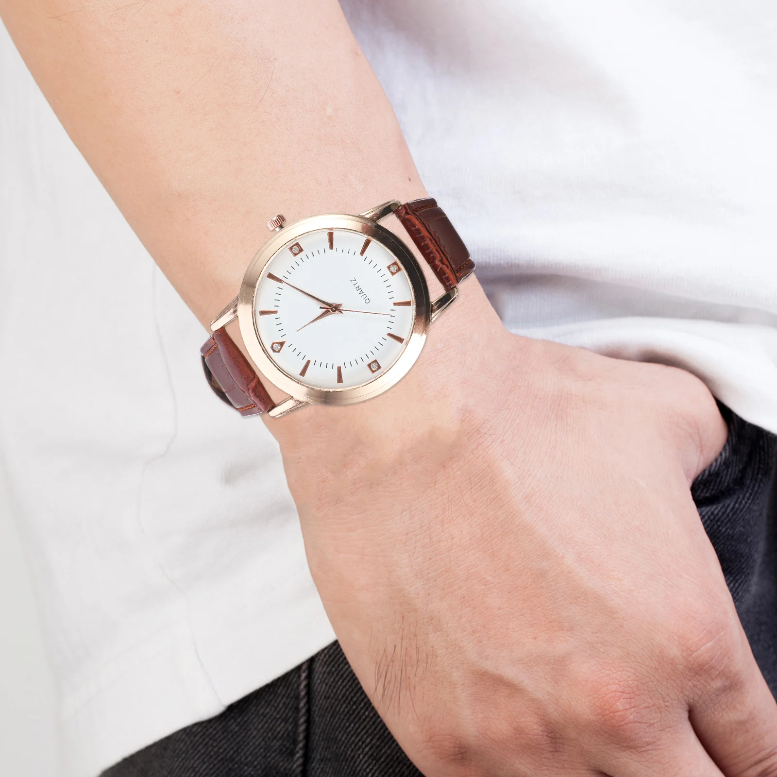 2PCS زوجين بو حزام الأزياء كوارتز ساعة حزام ساعة عيد الحب هدية الفرقة ساعة اليد له لها #5