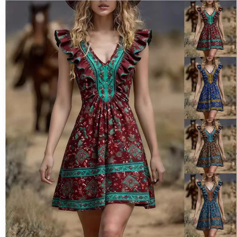 2026 Spring Summer Women Fashion Positioning Print Dress Casual Elegant Dresses For Women