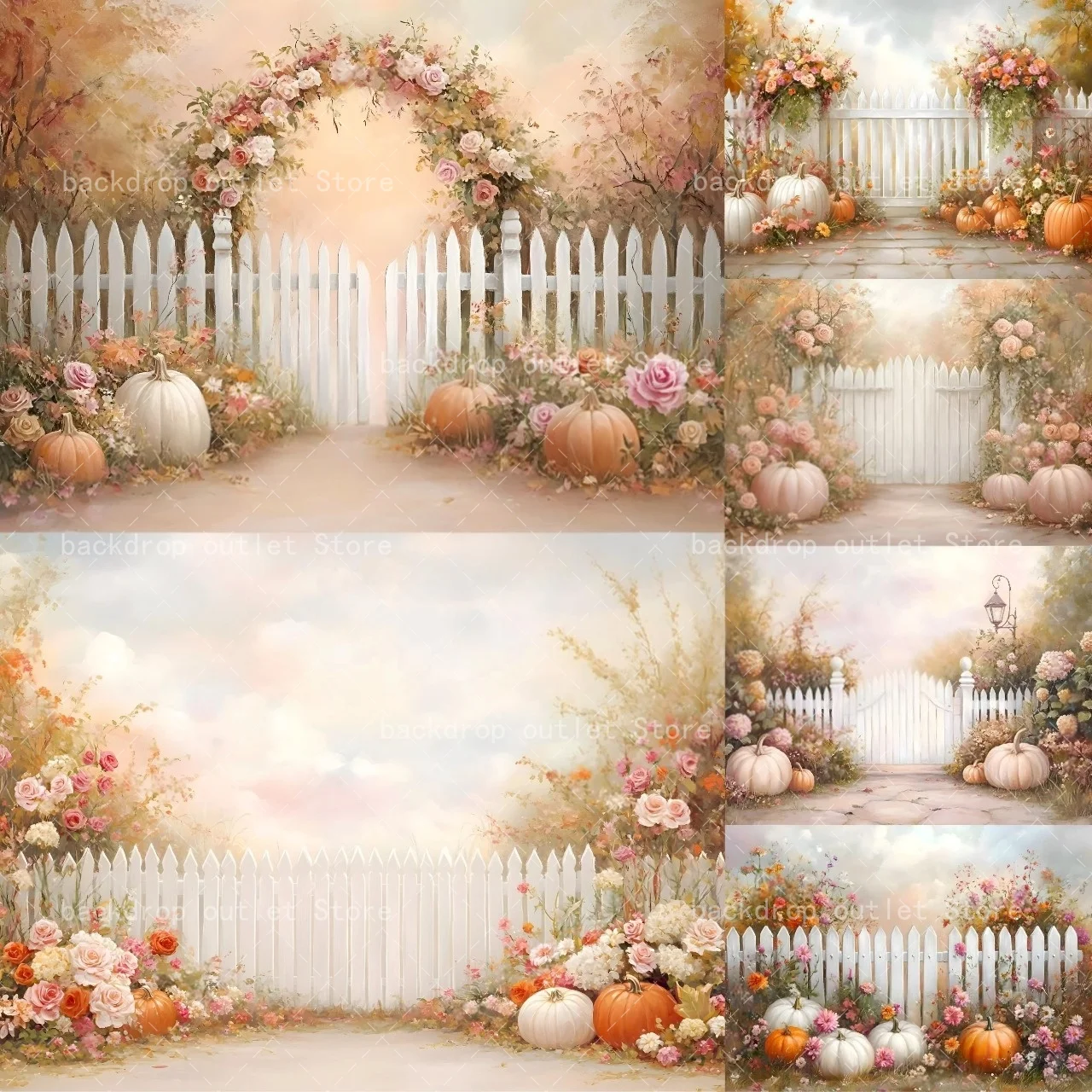 Mehofond Autumn Photography Background Oil Painting Style Flower Pumpkin Fence Flowers Kids Family Portrait Decor Backdrop