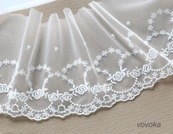 Width:14cm (5.60 Inch) Wreath of Roses Design Embroidery Laces Mesh Silk Trimming Lace for DIY Sewing(SS-2482)