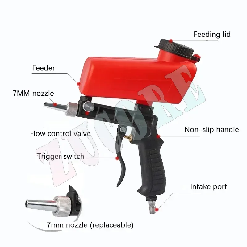 Paint Spray Gun Gravity Pneumatic High Pressure Adjustable Sandblasting Gun Portable Mini Handheld Sand Blaster Gun Power Tools