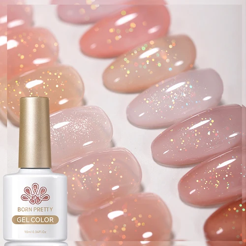 Imagen 2 del producto BORN PRETTY 10ml Jely Nude Glitter esmalte de uñas en Gel brillo rosa claro Color translúcido luz UV curación Gel barniz manicura uñas
