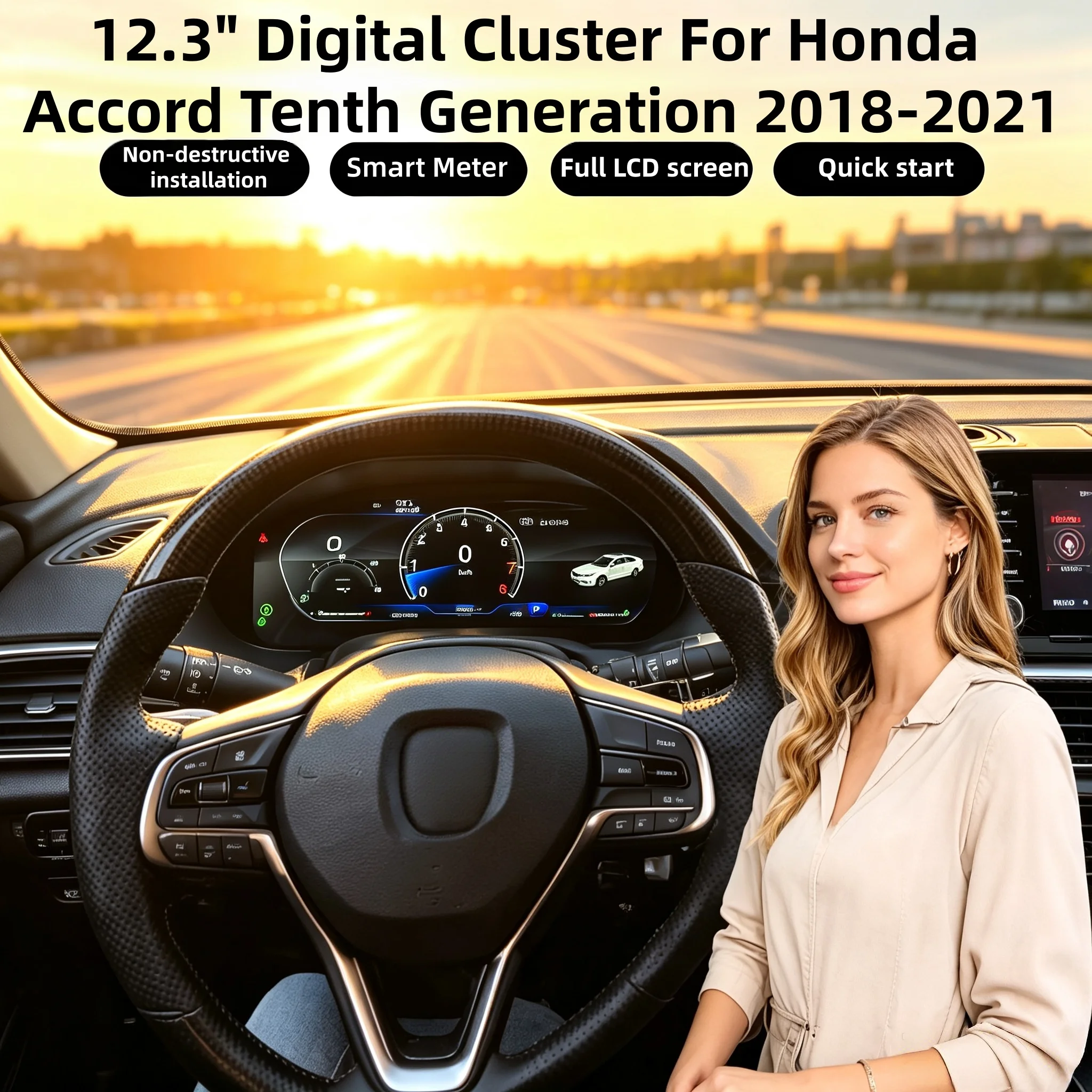 Digital Instrument Cluster For Honda Accord Tenth Generation 2018–2021 Speedometer 12.3”HD screen iOS CarPlay Plug&Play