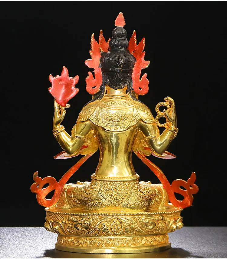 30cm large Buddhist supplies Temple buddha statue Four arm Avalokitesvara all-powerful Gold plating copper