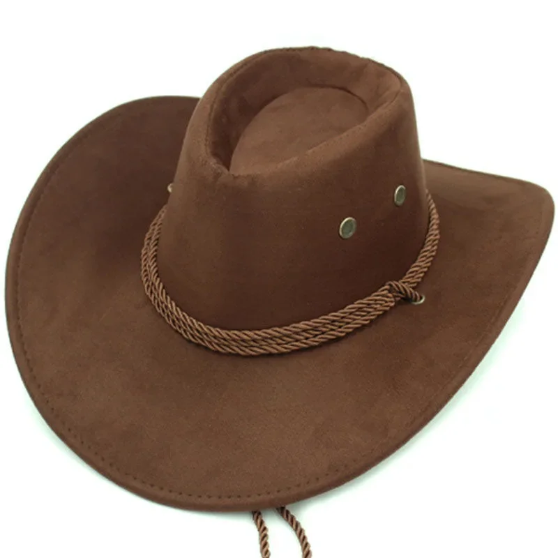 Vintage Western Cowboy Hat Solid Color Basin Hat Wide Brim Jazz Hat Outdoor Sun Protection for Hiking Camping Riding Cowgirl