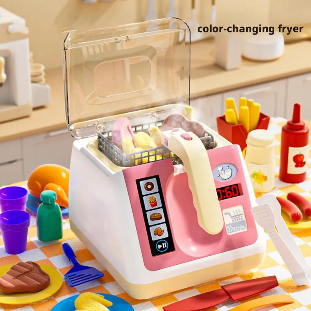 シミュレーションフライヤーごっこ遊びおもちゃ色が変わる子供用調理小型家電キッチンフライヤーロールプレイングおもちゃ