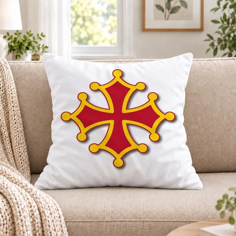 France Region Occitania Occitan Cross Cushion Cover Short Plush Double-Sided Printing Sofa Bedroom Pillow Case Home Decor