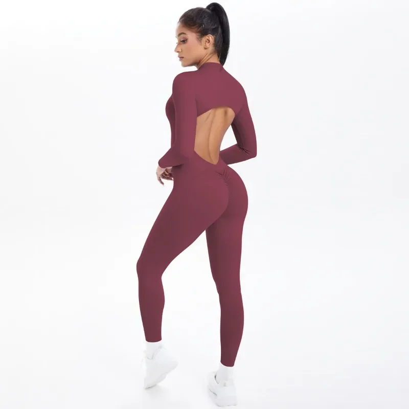 

Women's Long Yoga Bodysuit with Half-Zip Sexy Back & Butt Lift for Fitness Running Outdoor Sportswear