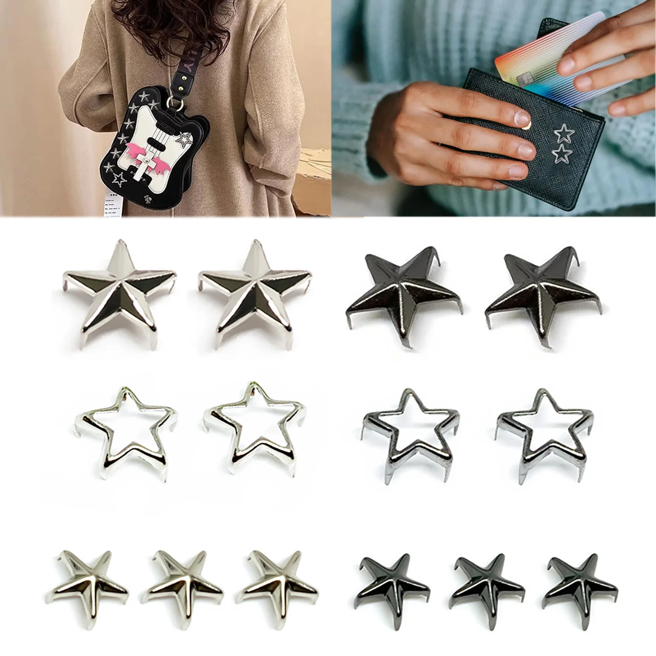 

50PCS Copper Star Nailhead Punk Rivets Claw Studs for Leathercraft Metal Spike Rivet Spikes for Shoe Bag Clothing DIY Decoration