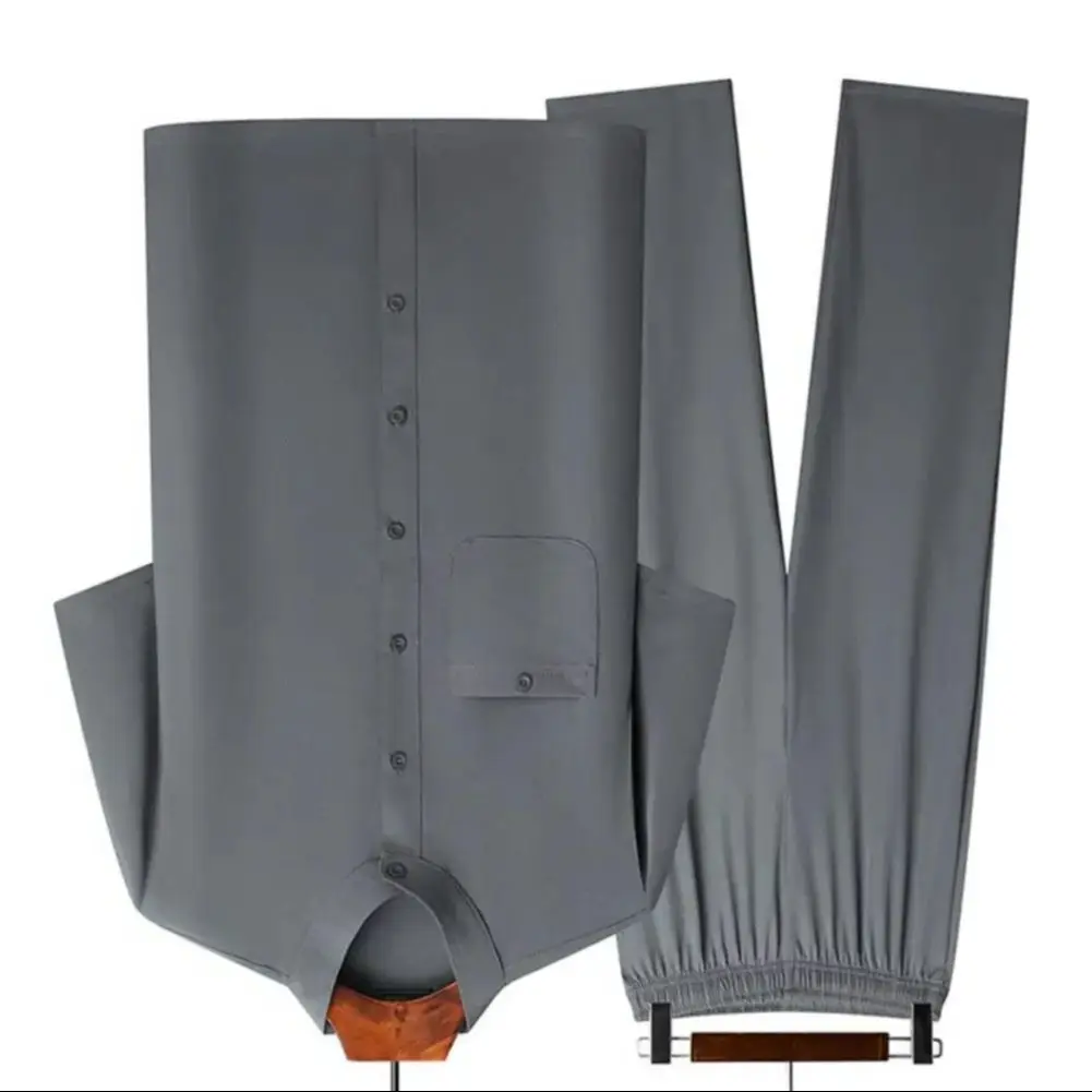

2025 Men Suit Summer Two-piece Shirt Pants Set Short Sleeved Men's Stand Up Collar Shirt Long Pants Set Retro Casual Suit