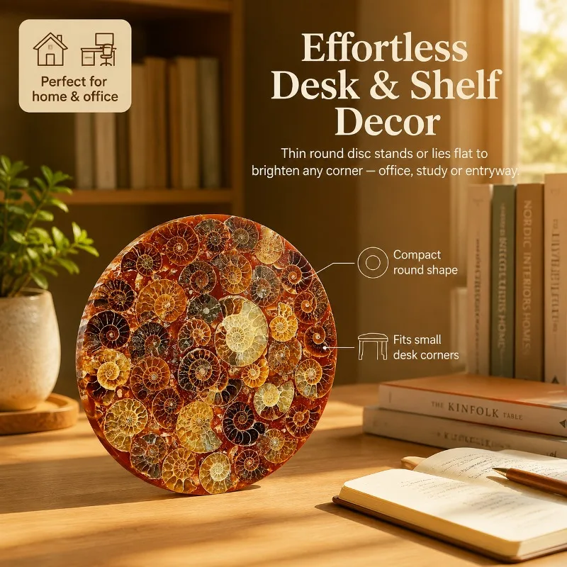 1 random style ammonite disc, suitable for mineral stone plates, gift displays, bright colors, home decoration, perfect for room decoration, office and coffee shop exquisite gifts