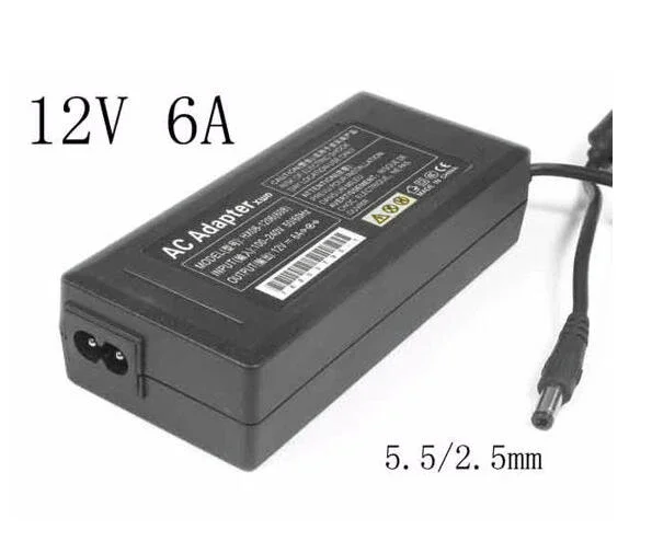 Power Adapter HX08-1206A(608), 12V 6A, Barrel 5.5/2.5mm, 2-Prong