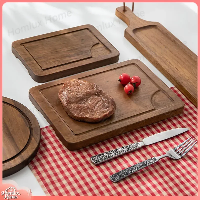Black Walnut Wooden Serving Tray for Steak Bread Cake Sushi Pizza Baking Cutting Board Western Food Presentation Platter