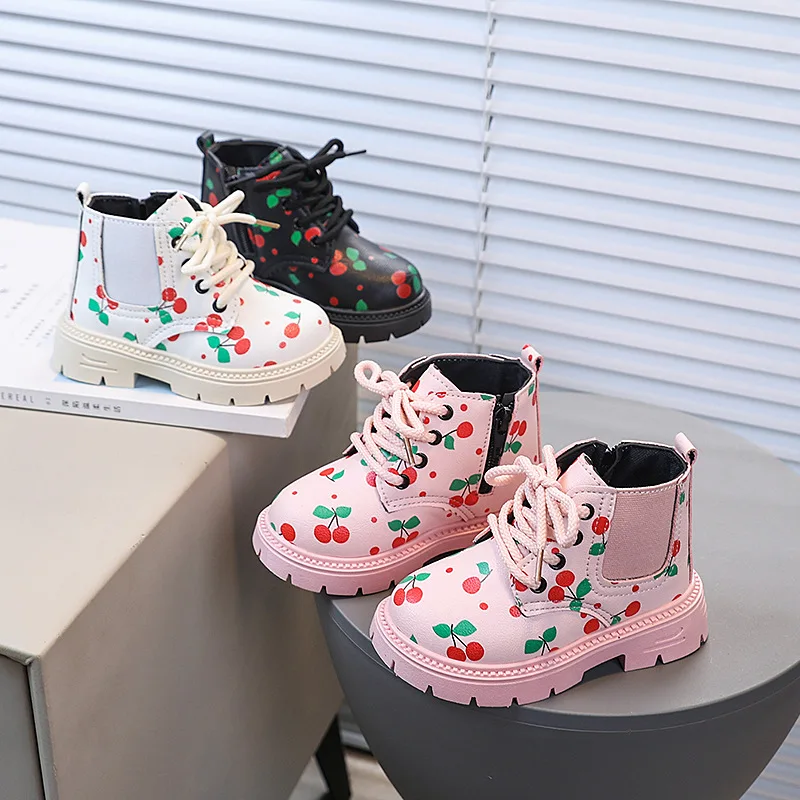 

Girls Short Boots Korean Style Side Zipper Kids Anlke Boots Soft Bottom Comfortable 2025 New Children Leather Boots Sweet Cute